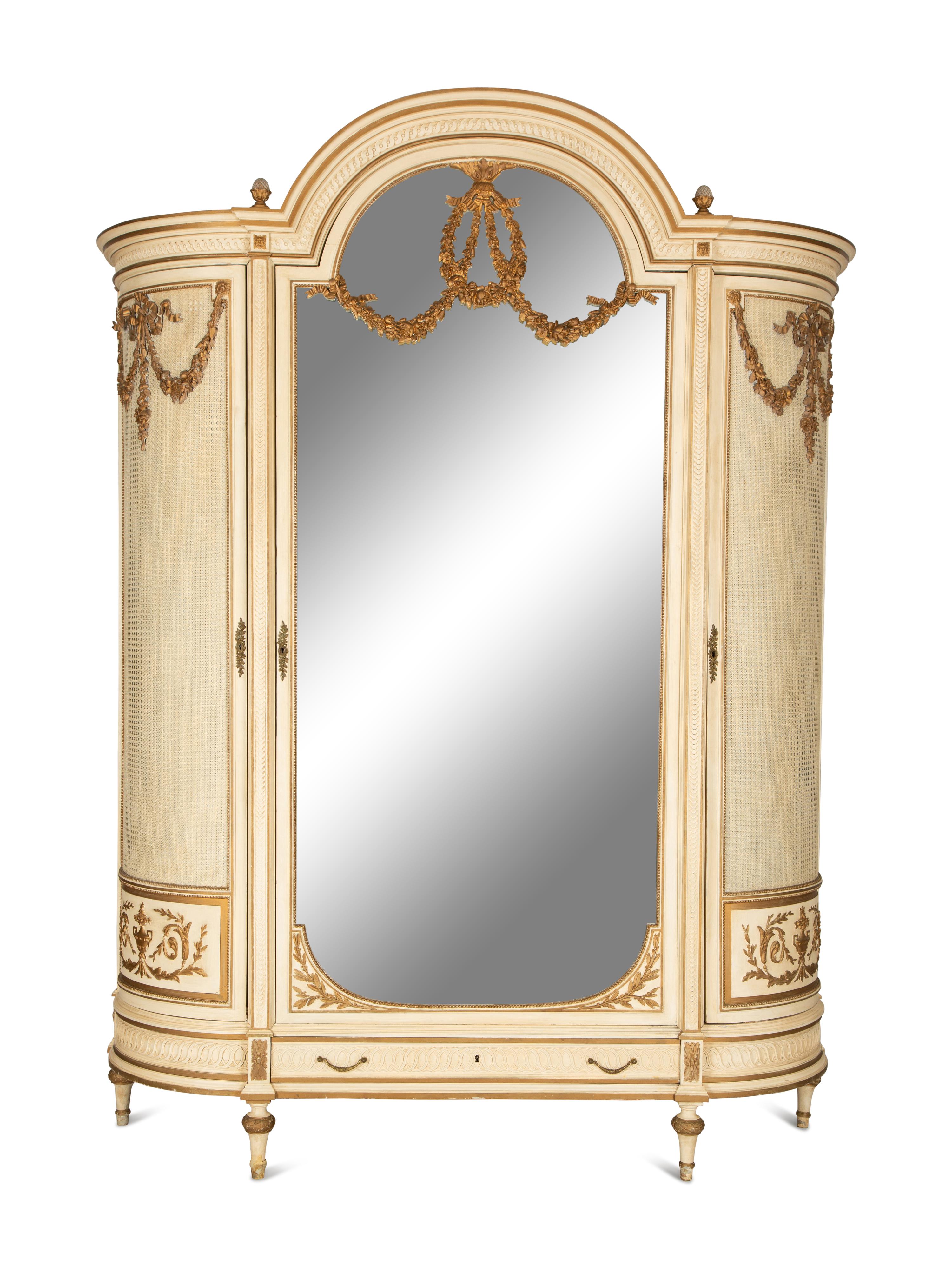 A Louis XVI Style Painted and Parcel Gilt Armoire — 20th Century