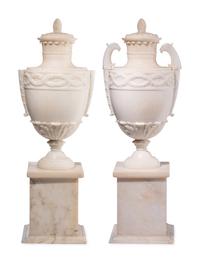 A Pair of Italian Alabaster Urns and Covers