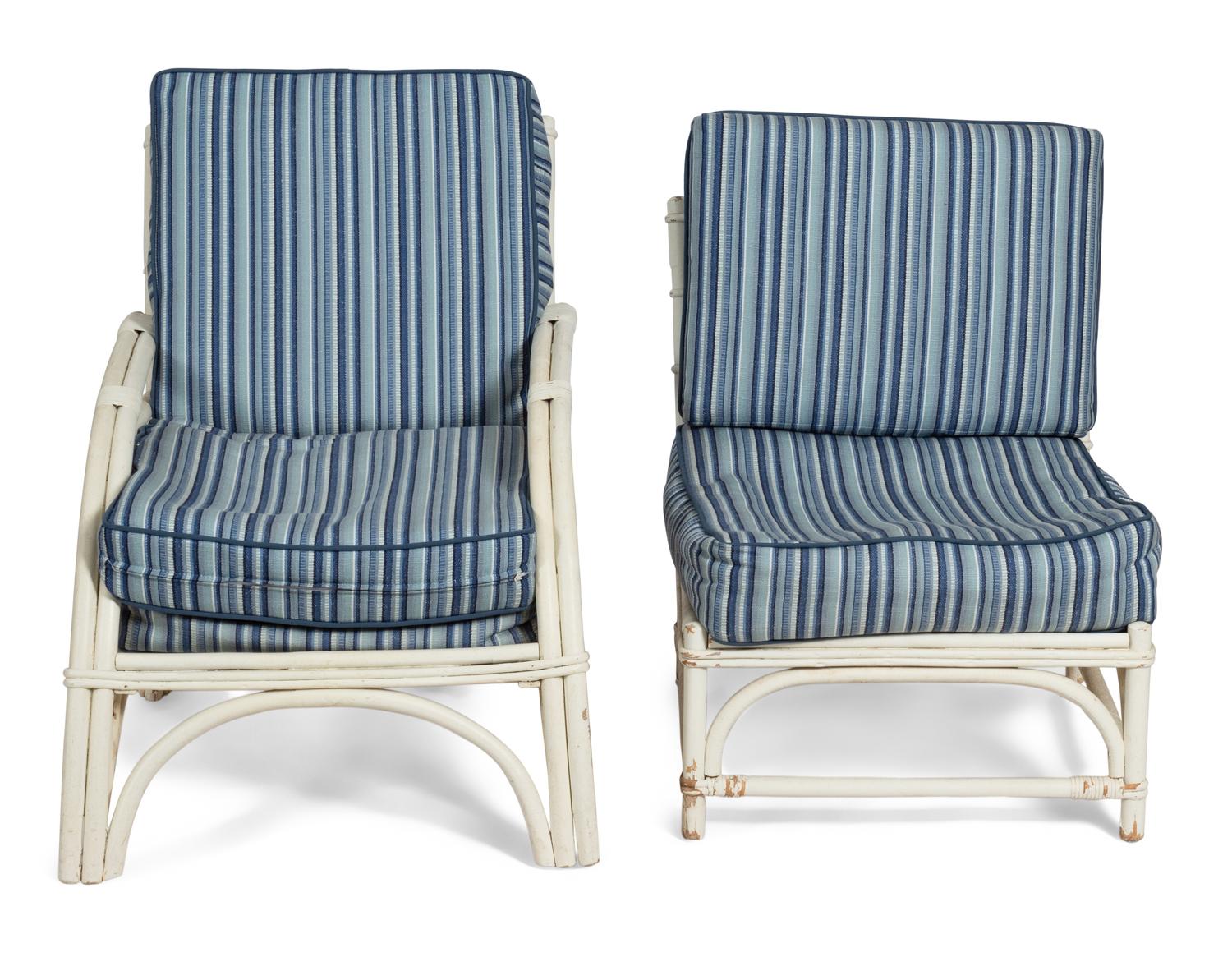 A Group of Five White Rattan Chairs