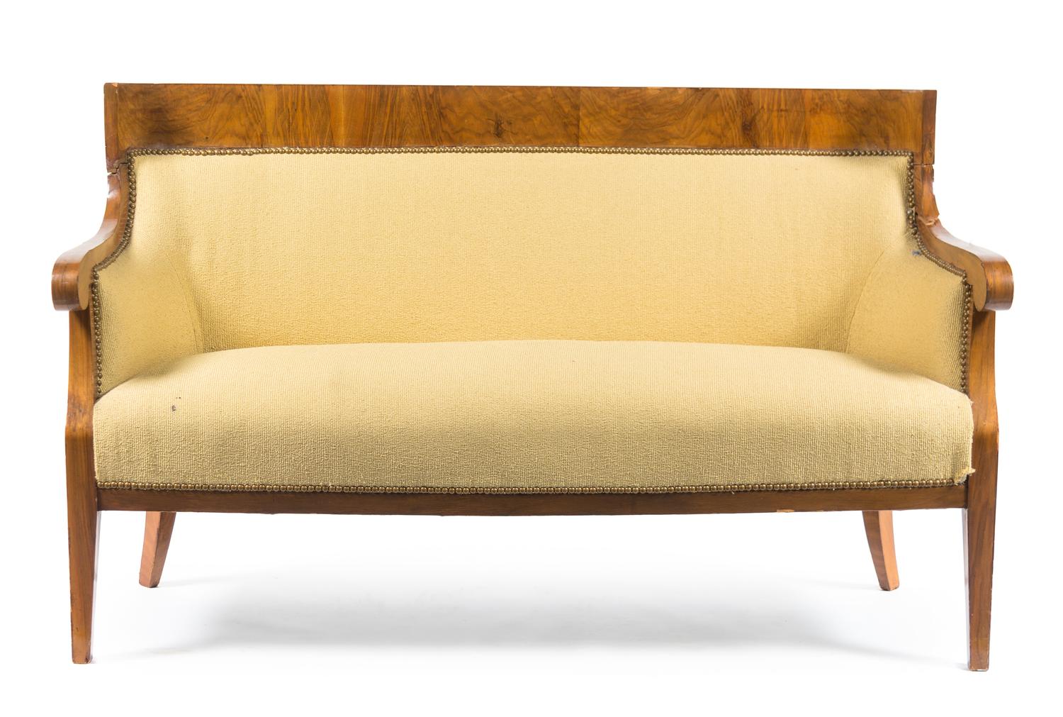 A Biedermeier Burlwood Settee Height 36 x width 56 x depth 22 1/2 inches. — CIRCA 1830