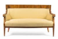 A Biedermeier Burlwood Settee Height 36 x width 56 x depth 22 1/2 inches. — CIRCA 1830