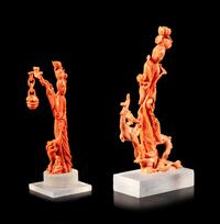 Two Carved Coral Lady's Figures