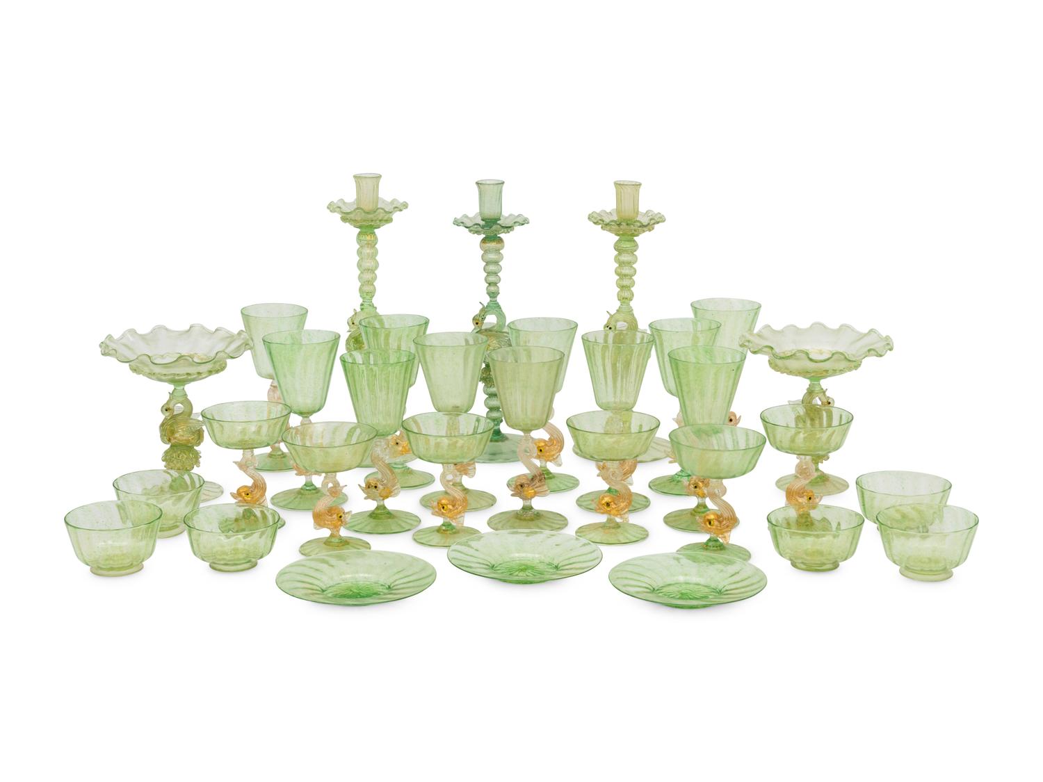 A Venetian Glass Stemware Service