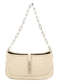 A Gucci Beige Ostrich Handbag, 10" x 5.5" x 1.5"; Strap drop: 10.