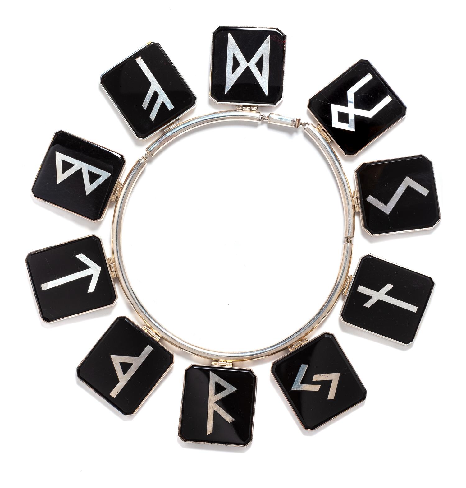 A Silver and Onyx Celtic Rune Collar Necklace, Georgina Ward,