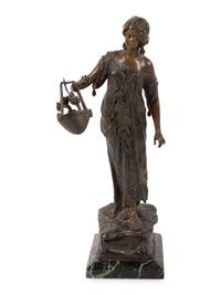 Bronze Figure of a Woman with a Flower Basket