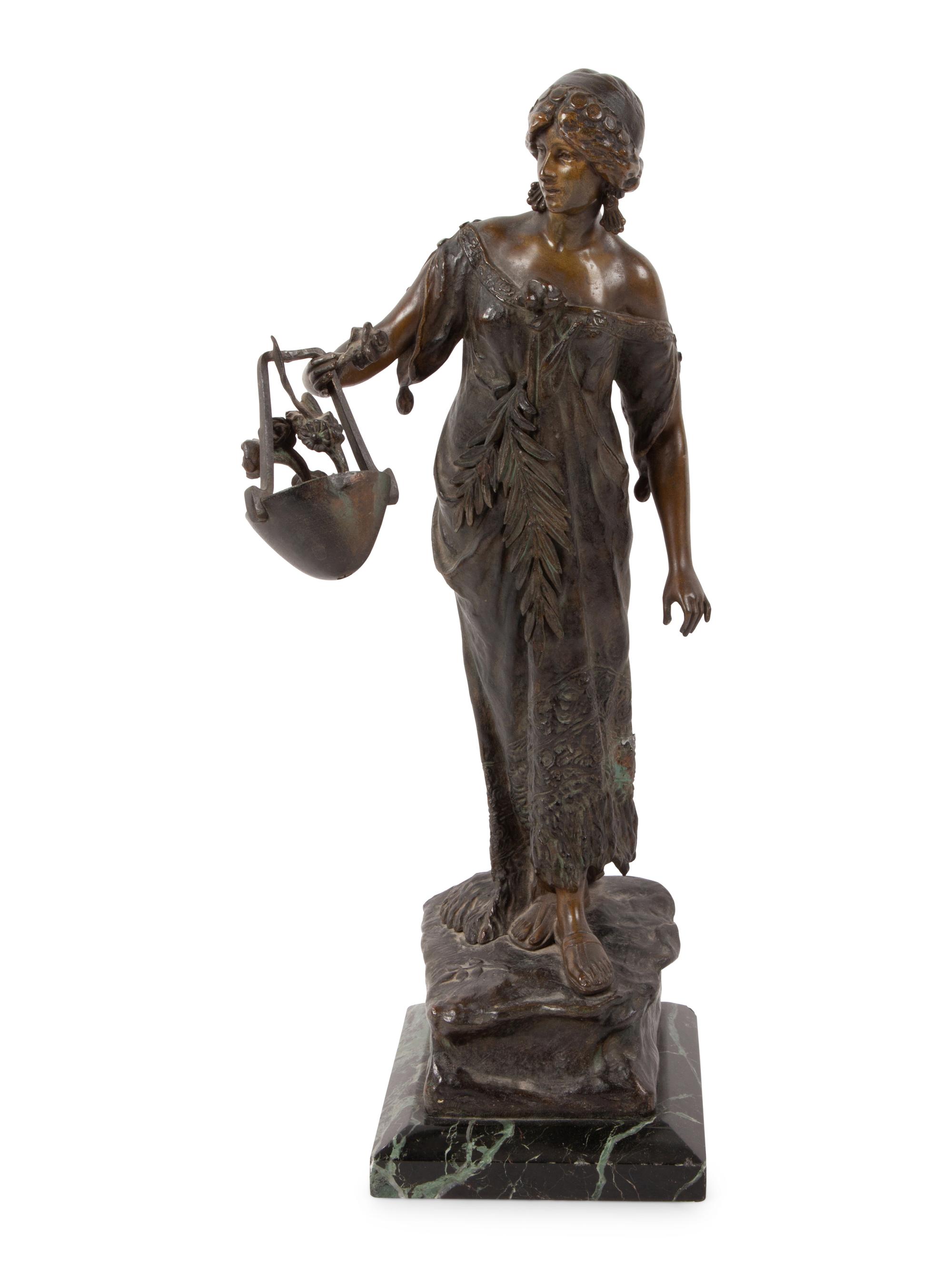 Bronze Figure of a Woman with a Flower Basket