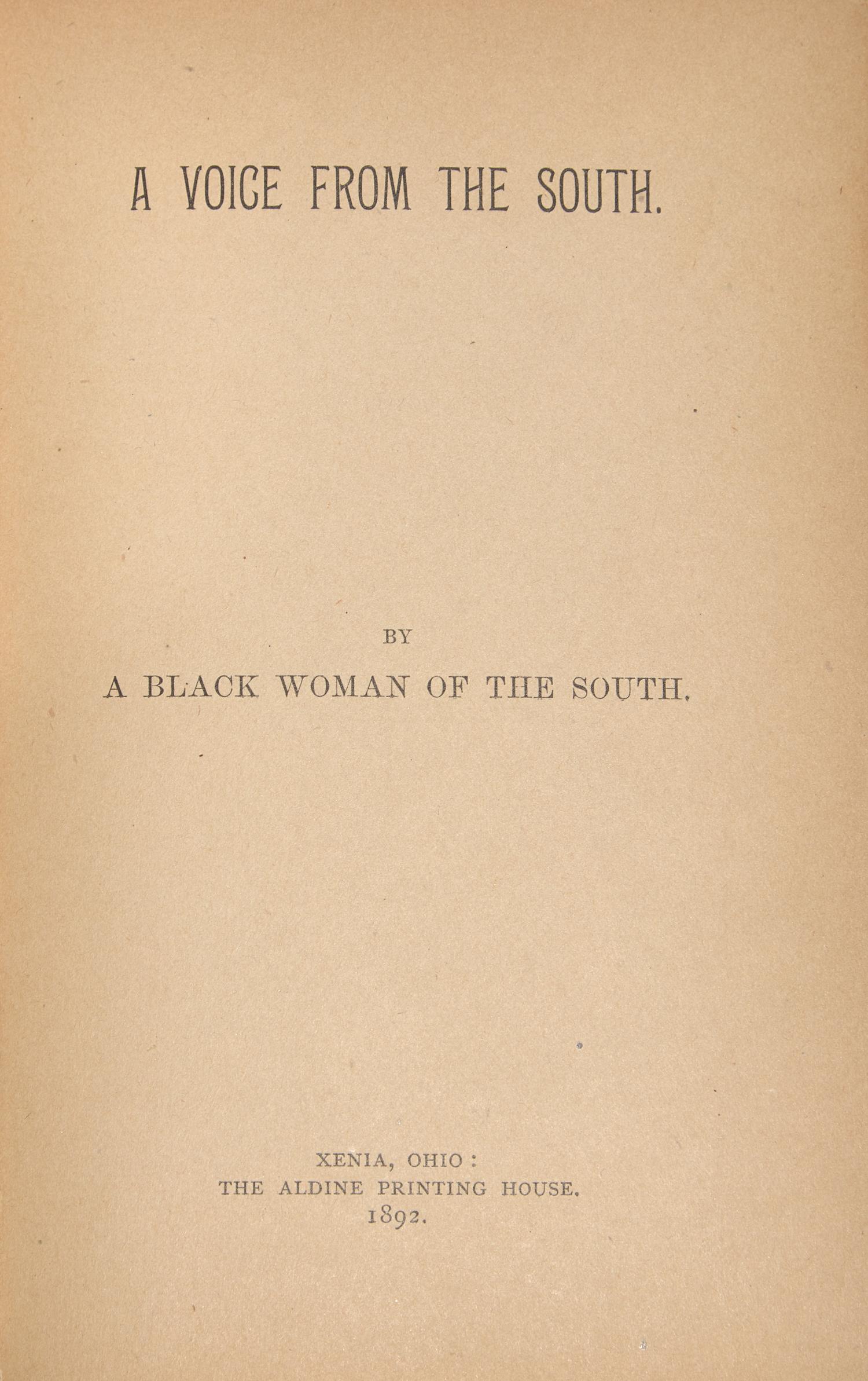 [African Americana] (Cooper, Anna Julia). A Voice from the South. By a Black Woman of the South
