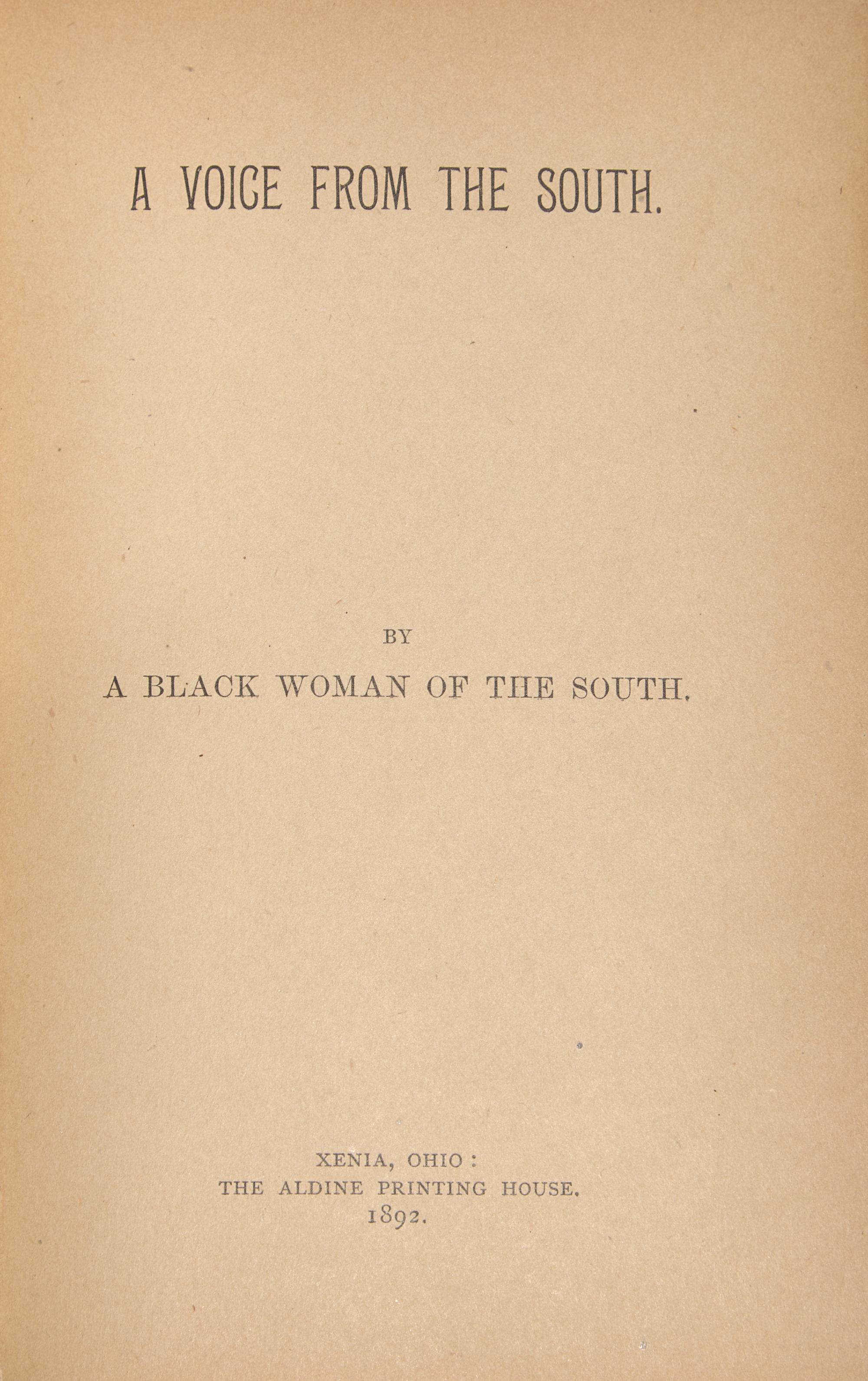 [African Americana] (Cooper, Anna Julia). A Voice from the South. By a Black Woman of the South