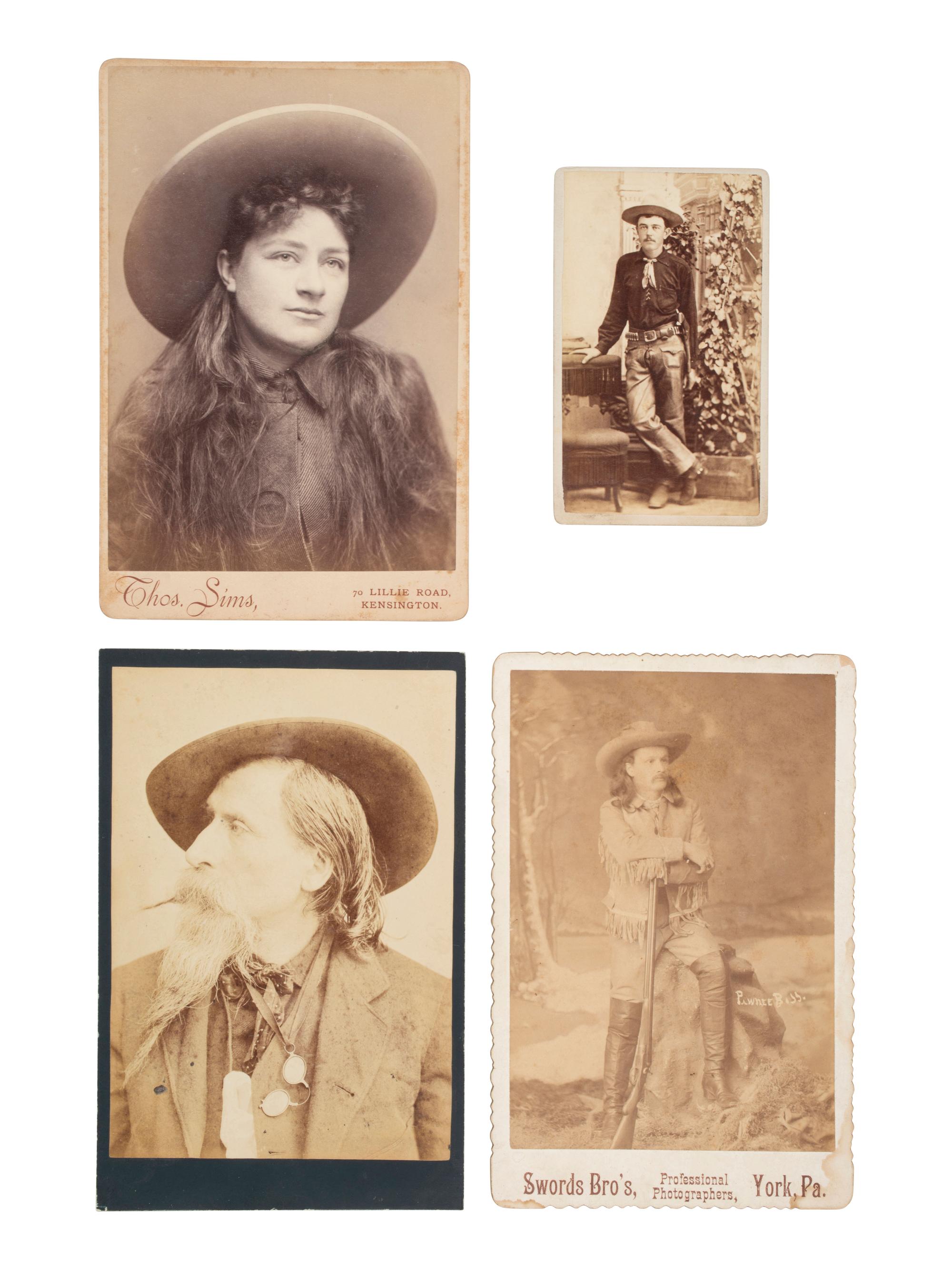 [WESTERN AMERICANA]. 4 portraits of western subjects including Pawnee Bill and Della Ferrell.
