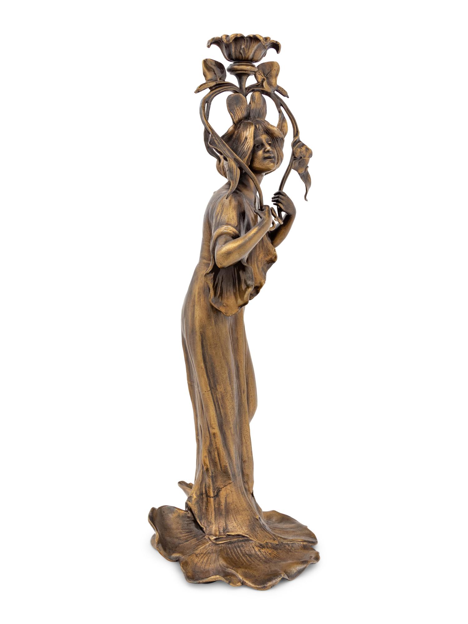 An Art Nouveau Gilt Bronze Figural Candlestick