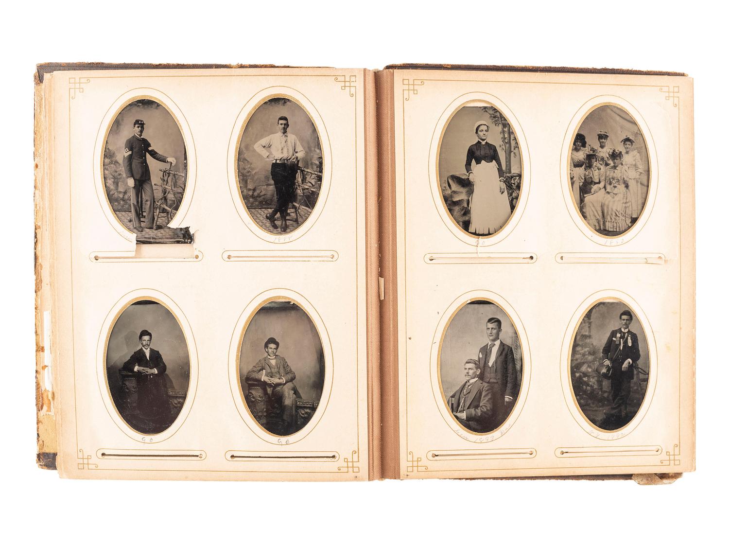 [EARLY PHOTOGRAPHY]. A collection of over 200 19th century photographs, incl. tintype of Indian Wars-era soldier.