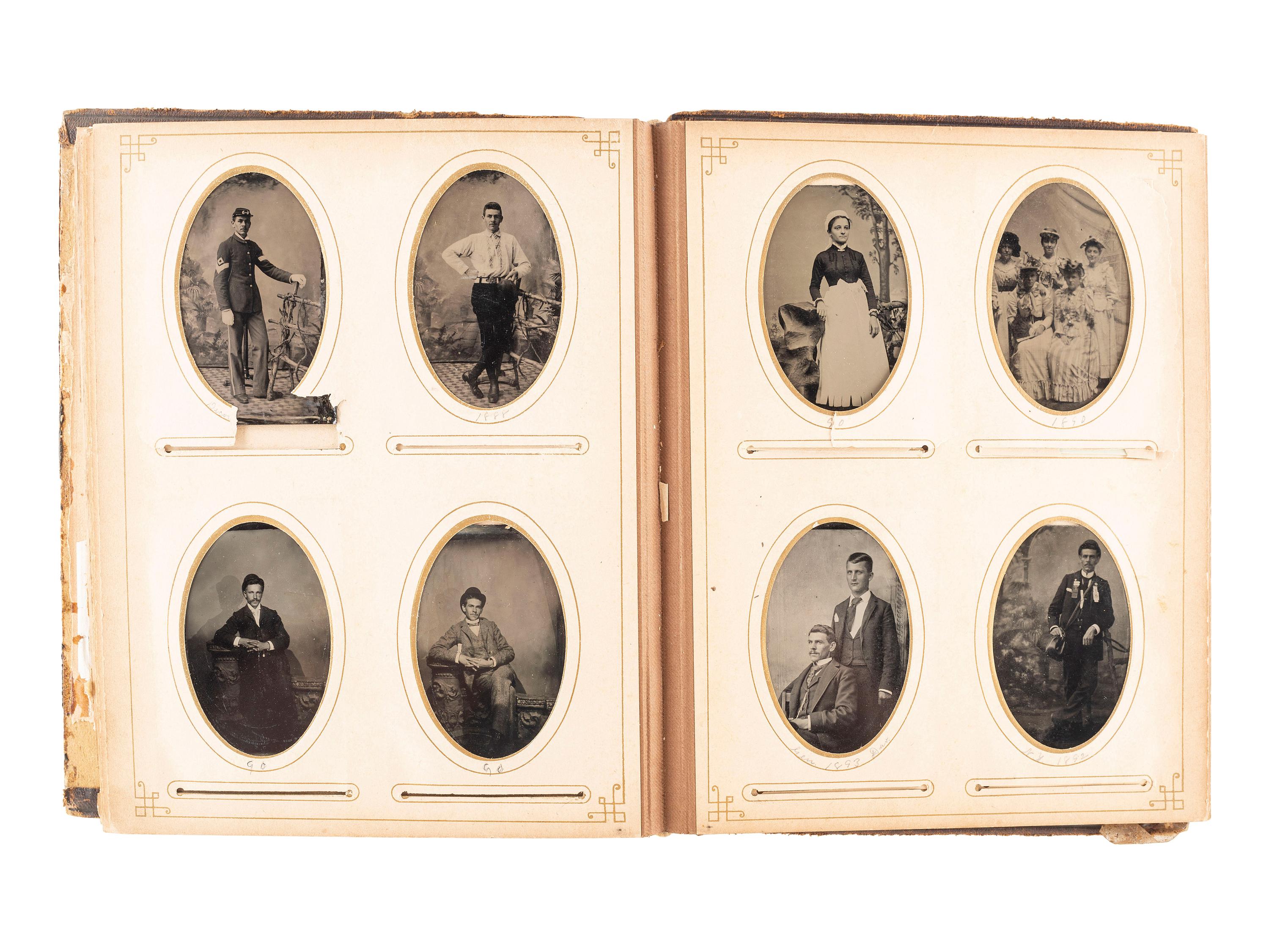 [EARLY PHOTOGRAPHY]. A collection of over 200 19th century photographs, incl. tintype of Indian Wars-era soldier.