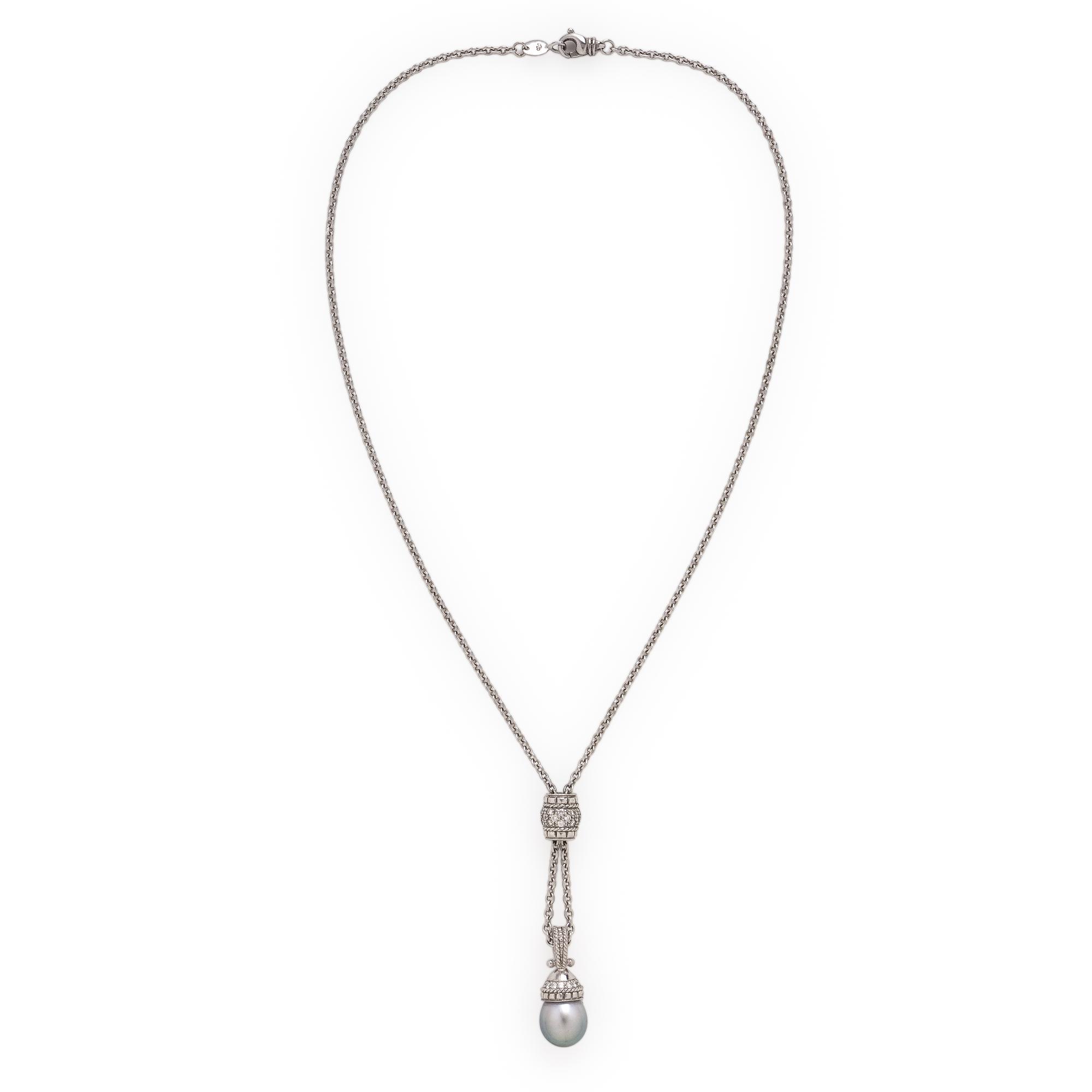 Penny Preville, Cultured Gray Pearl, Diamond, and Platinum Necklace