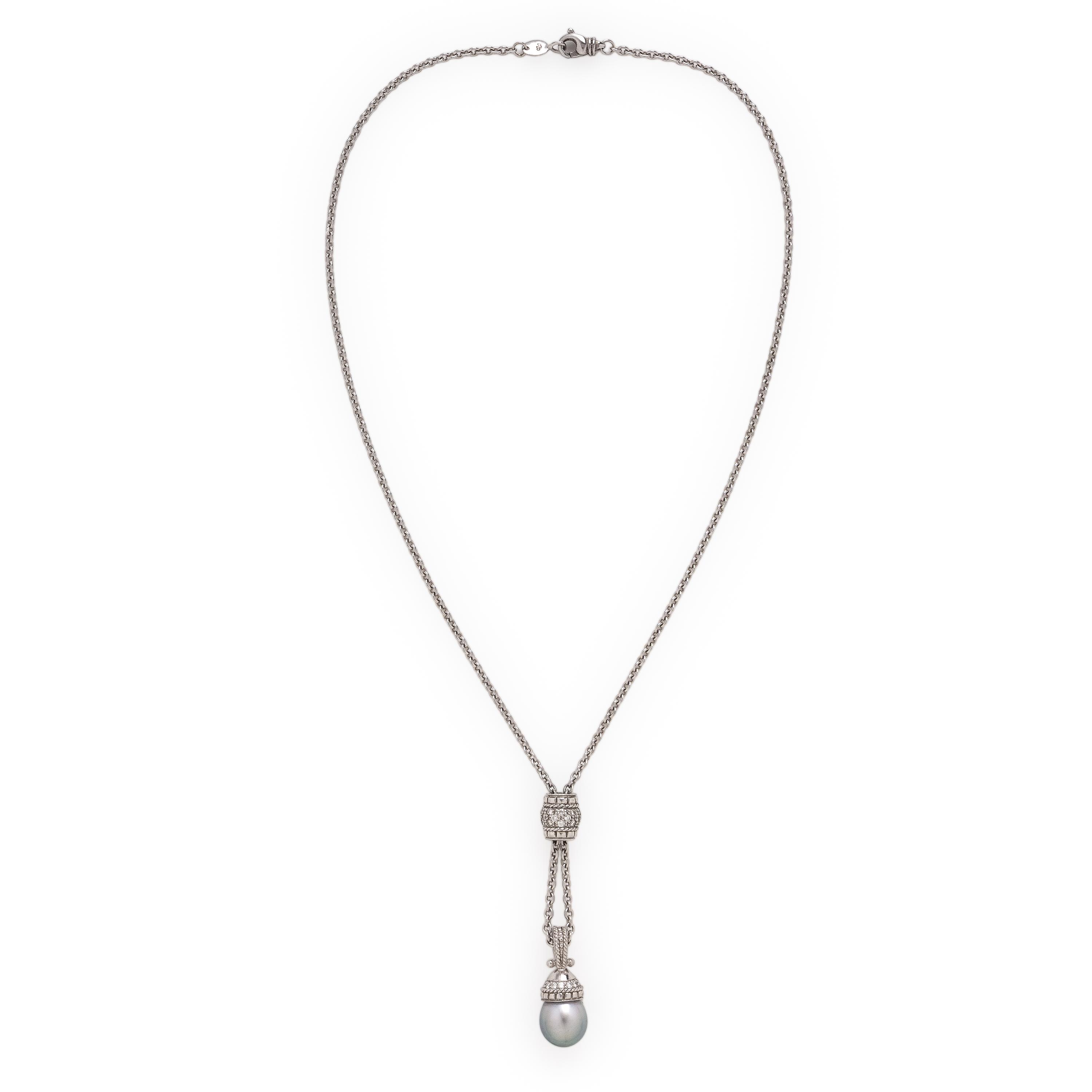 Penny Preville, Cultured Gray Pearl, Diamond, and Platinum Necklace