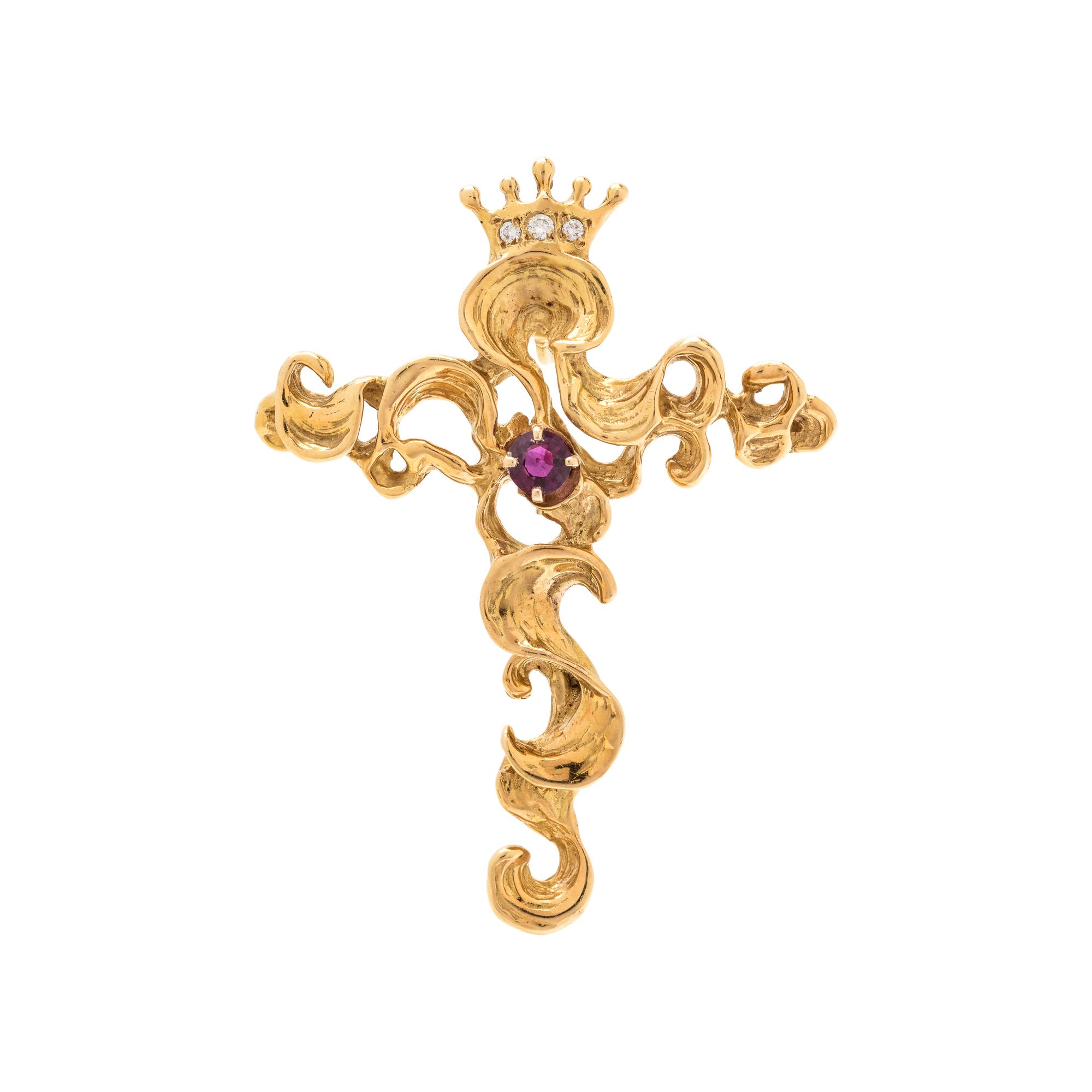 GREGORY APPLEBY, YELLOW GOLD, RUBY AND DIAMOND CROSS PENDANT