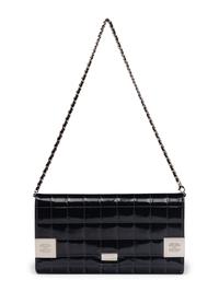 Chanel Chocolate Bar Wallet On Chain in Black Patent Leather