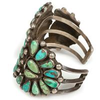 Navajo or Zuni Silver and Turquoise Cluster Cuff Bracelet