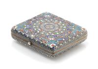 A Russian Enameled Silver Cigarette Case, Mark of Nikolai Alexeev, St. Petersburg, late 19th/early 20th century, of square form, the ca