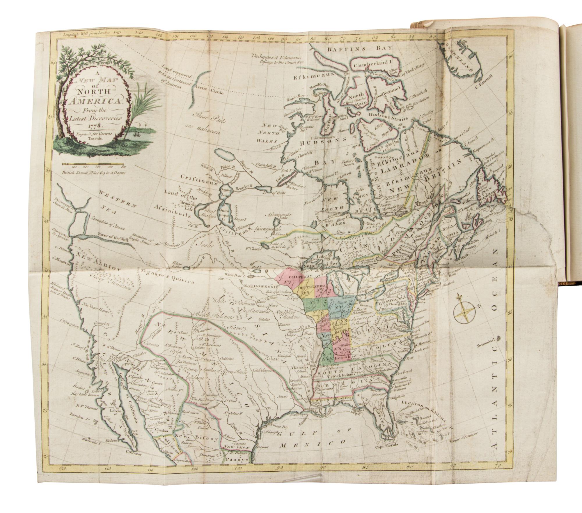 [AMERICANA]. CARVER, Jonathan (1732-1780). Travels through the Interior Parts of North America, in the Years 1766, 1767, and 1768. London: Printed for C. Dilly [&c], 1781.