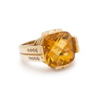 CITRINE, DIAMOND, AND YELLOW GOLD RING