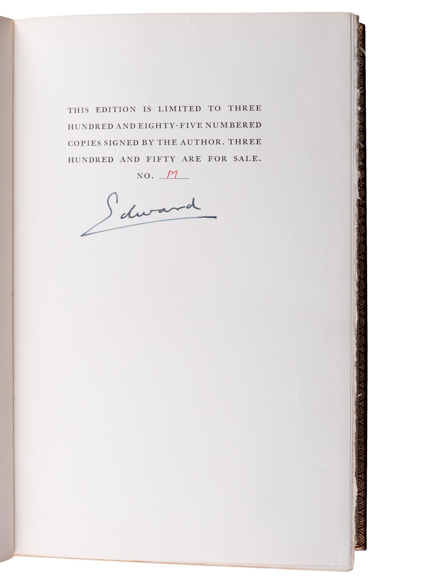 [ROYALTY]. WINDSOR, Edward, Duke of (1894-1972, "Edward VIII, King of England"). A King's Story: The Memoirs of the Duke of Windsor. New York: G.P. Putnam's Sons, 1951. LIMITED EDITION SIGNED BY EDWARD.
