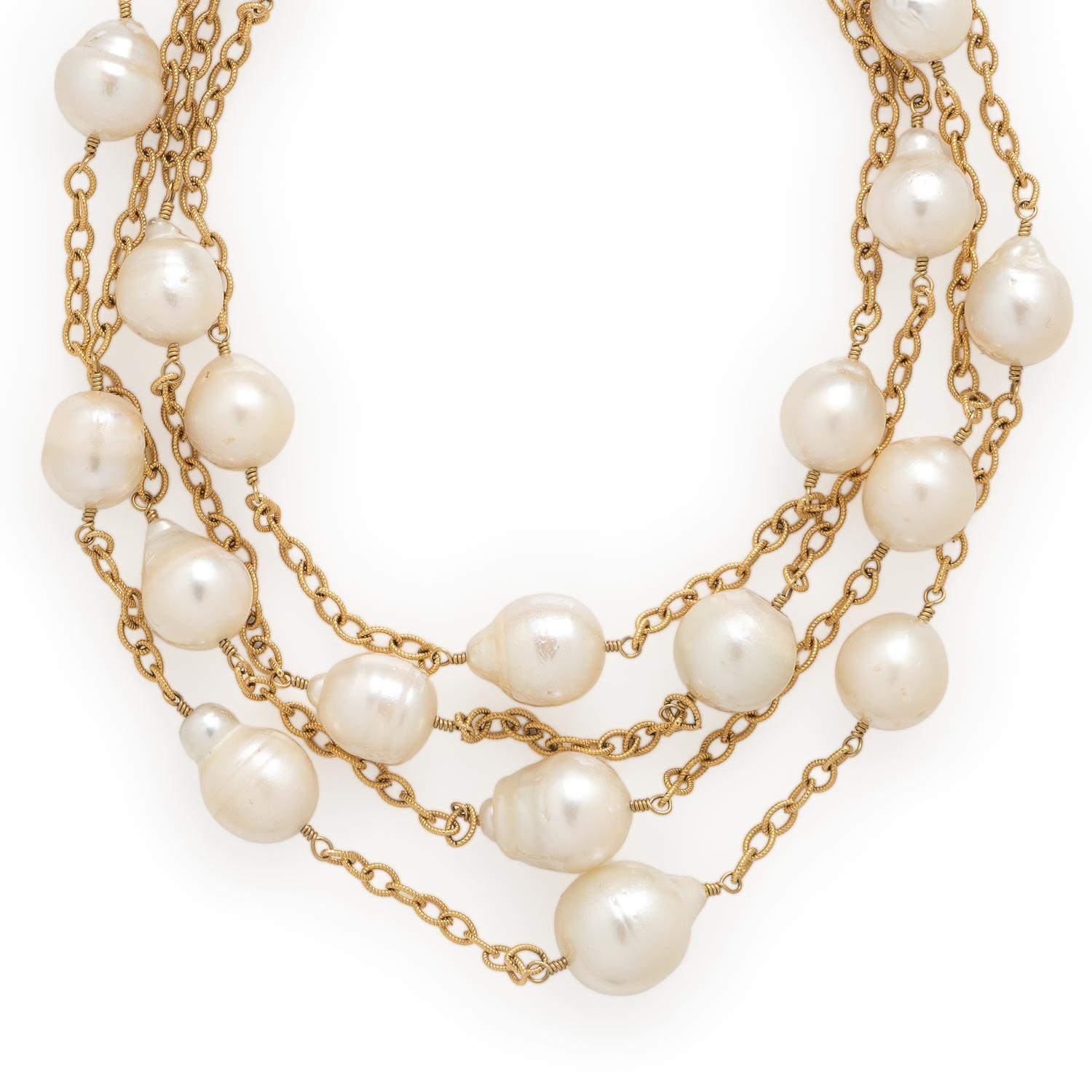 Baroque Cultured Pearl and Yellow Gold Necklace