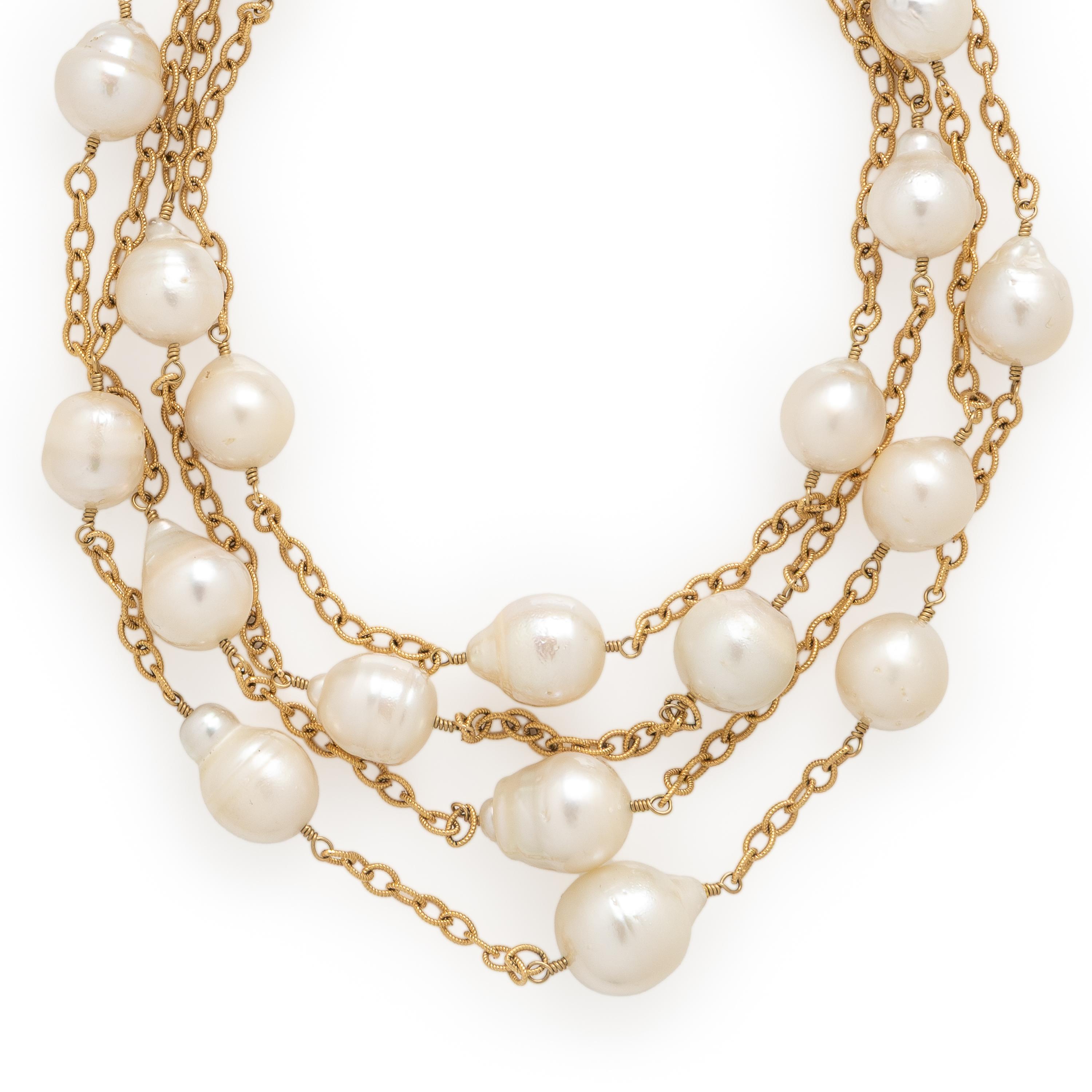 Baroque Cultured Pearl and Yellow Gold Necklace