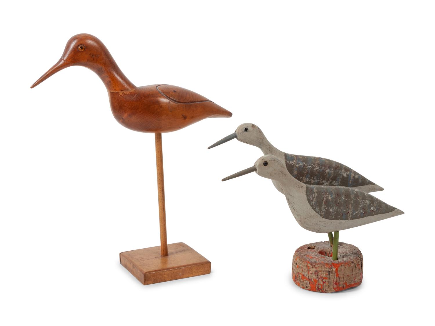 Two Folk Art Carved Shorebirds