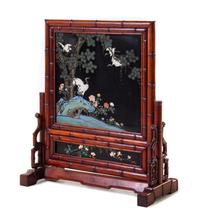 A Large Chinese Painted and Black Lacquered Hardwood Floor Screen
