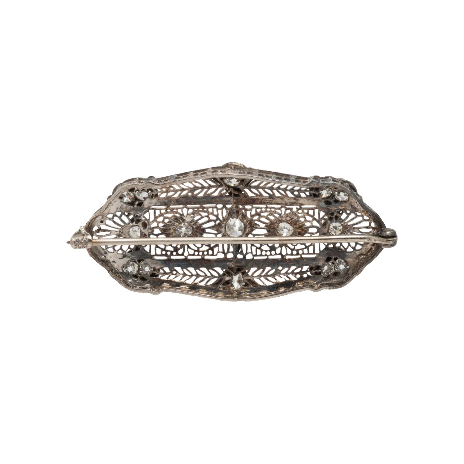 Gold and Platinum Filigree and Diamond Brooch