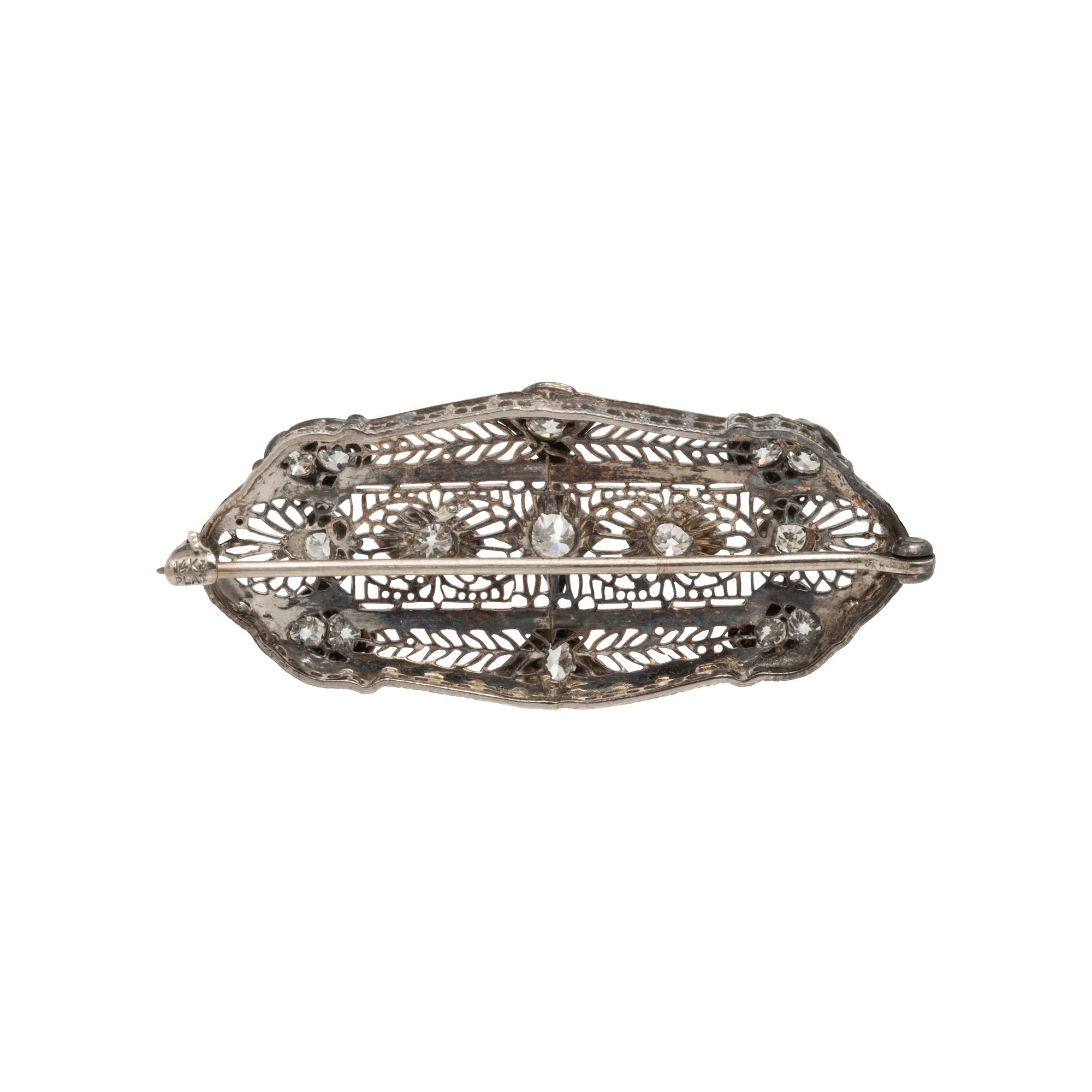 Gold and Platinum Filigree and Diamond Brooch