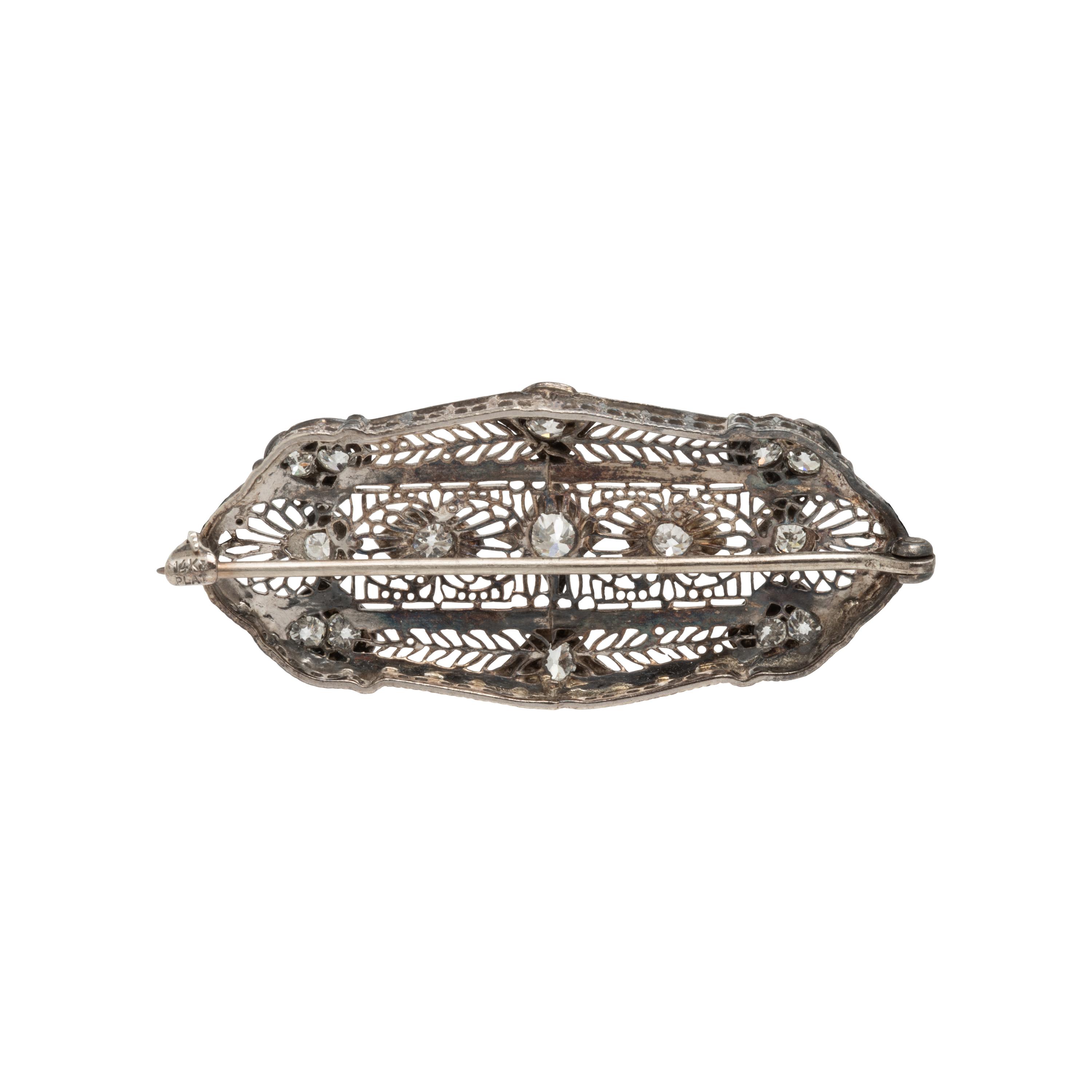 Gold and Platinum Filigree and Diamond Brooch