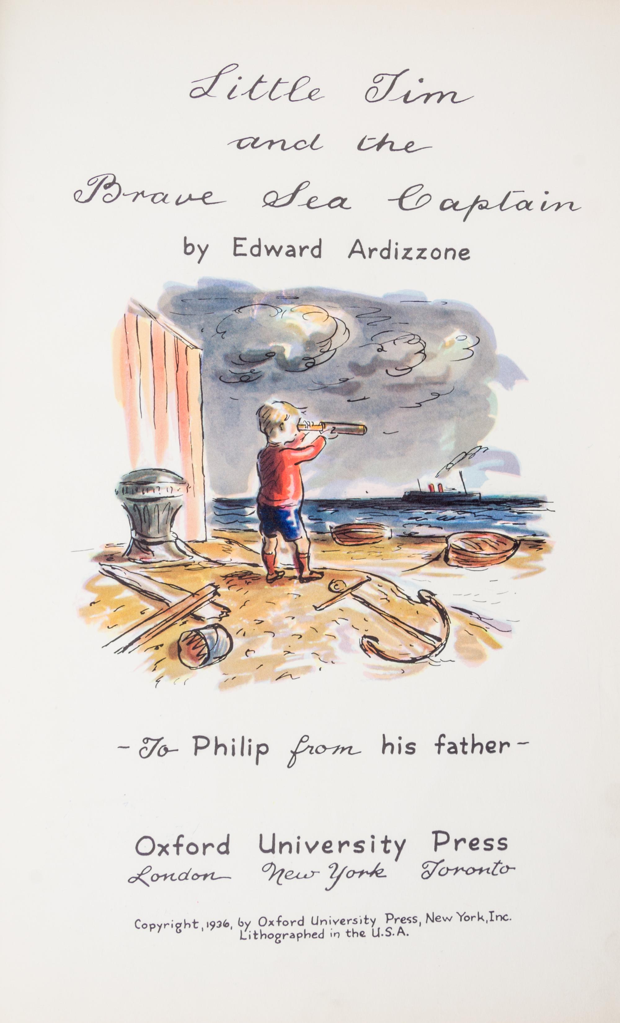 (CHILDRENS LIT) ARDIZONNE, EDWARD. Little Tim and the Brave Sea Captain. New York, 1936. First Edition.
