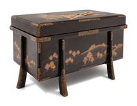 A Small Gilt Decorated Black Lacquer Trunk