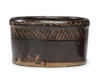 An Incised Albany Slip Presentation Butter Tub
