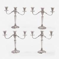 A Set of Four American Sterling Silver Three-Light Candelabra Tiffany & Co., New York, first half 20th century
