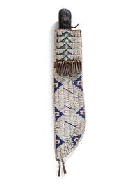 Sioux Beaded Hide Knife Sheath, and Knife