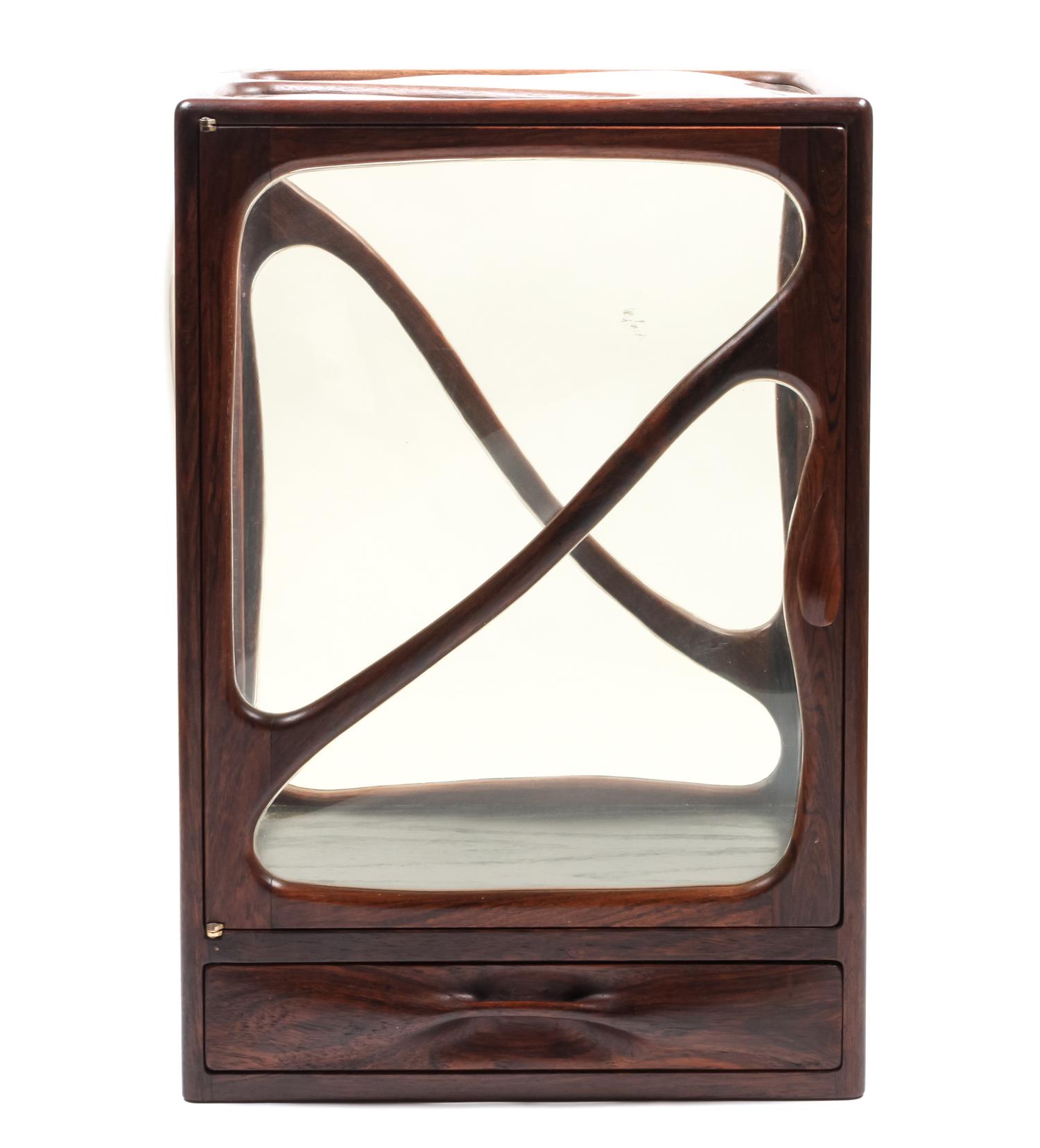 American Rosewood Curio Cabinet by John Bickel Height 24 x width 17 x depth 12 inches — Circa 1977