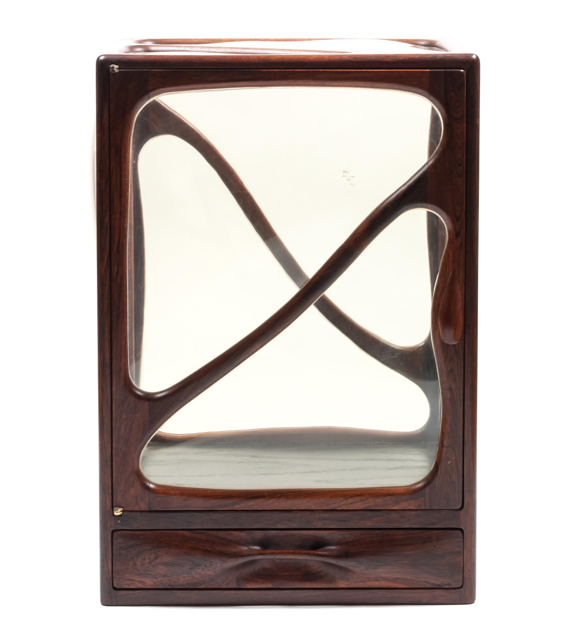 American Rosewood Curio Cabinet by John Bickel Height 24 x width 17 x depth 12 inches — Circa 1977
