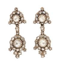 A Pair of Georgian Silver Topped Gold and Diamond Pendant Earrings, 10.20 dwts.