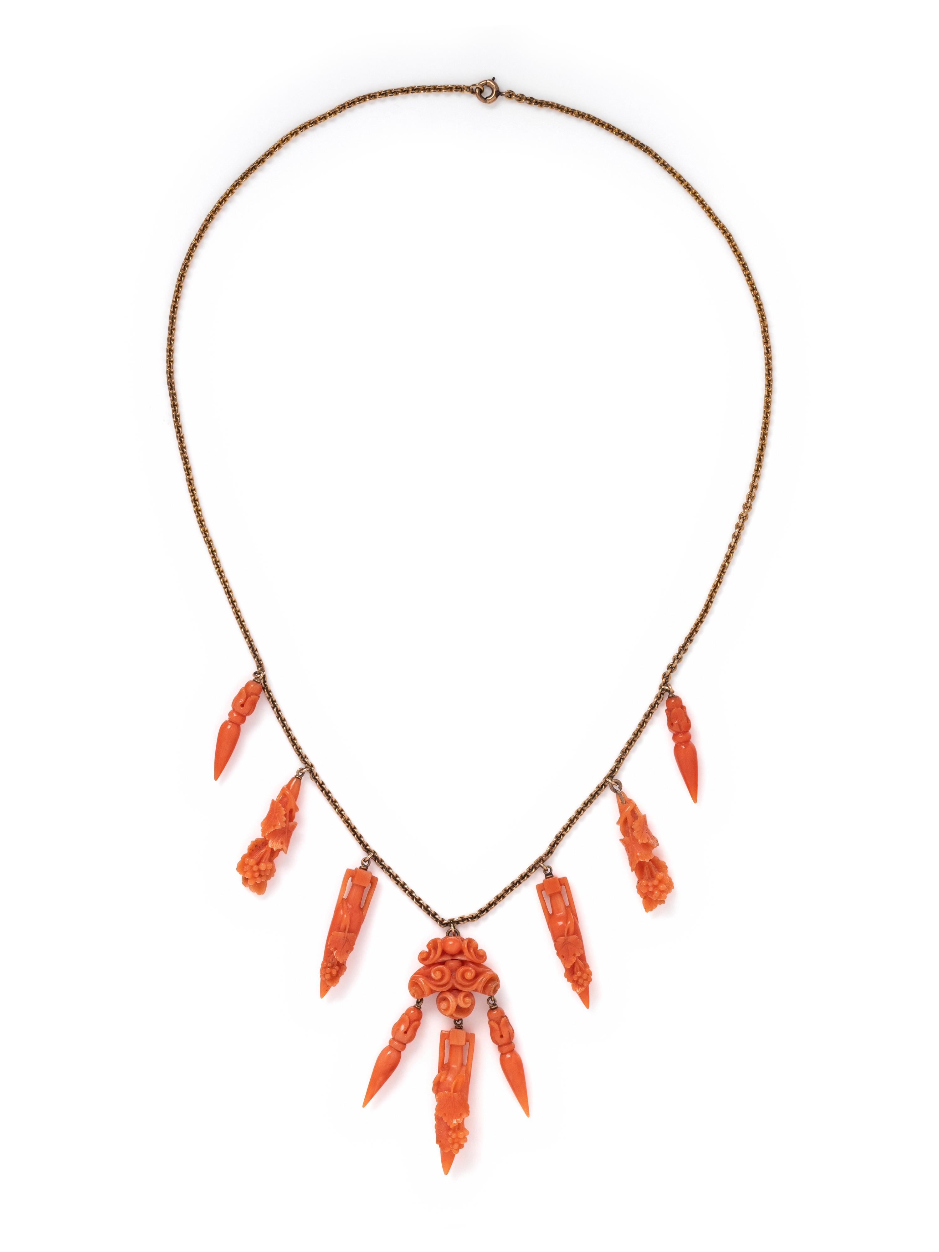 VICTORIAN, YELLOW GOLD AND CORAL NECKLACE