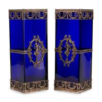 A Pair of Continental Silver-Plate Mounted Cobalt Glass Vases