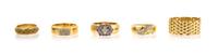 A Collection of 18 Karat Yellow Gold, Diamond and Sapphire Rings, 23.00 dwts.