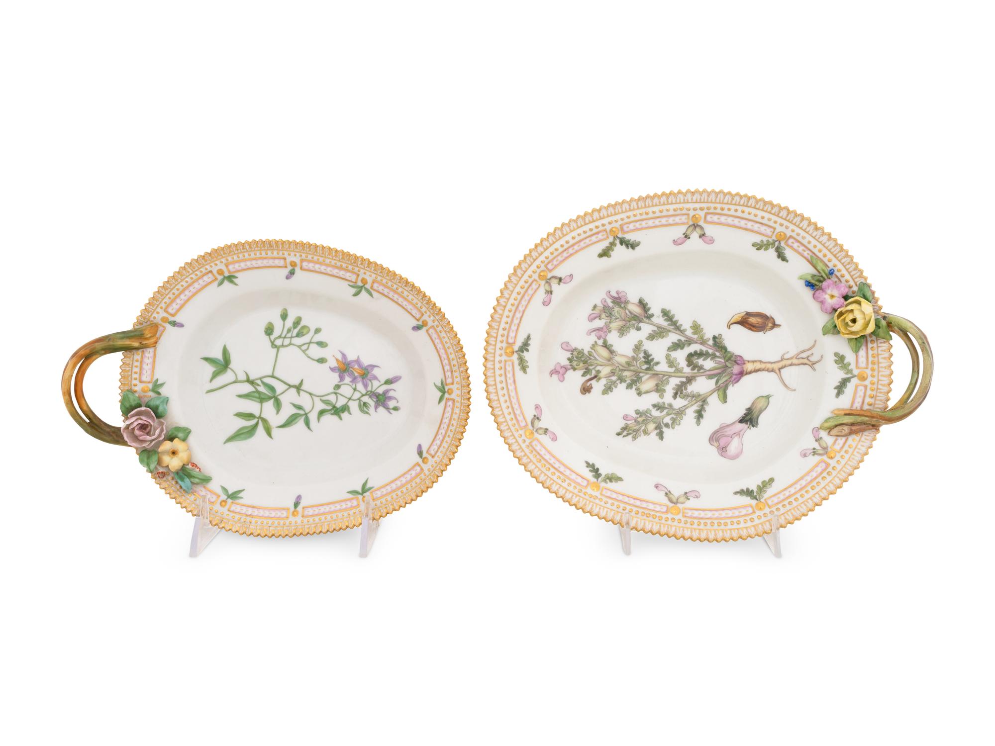 Two Royal Copenhagen Flora Danica Oval Serving Dishes