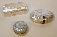 Three Mother of Pearl Veneered Boxes Width of widest 7 inches.