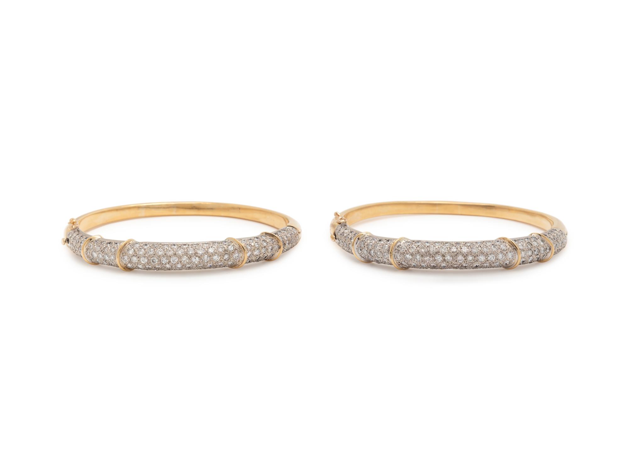 PAIR OF BICOLOR GOLD AND DIAMOND BANGLE BRACELETS