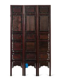A Chinese Porcelain Inset Hardwood Eight-Panel Screen