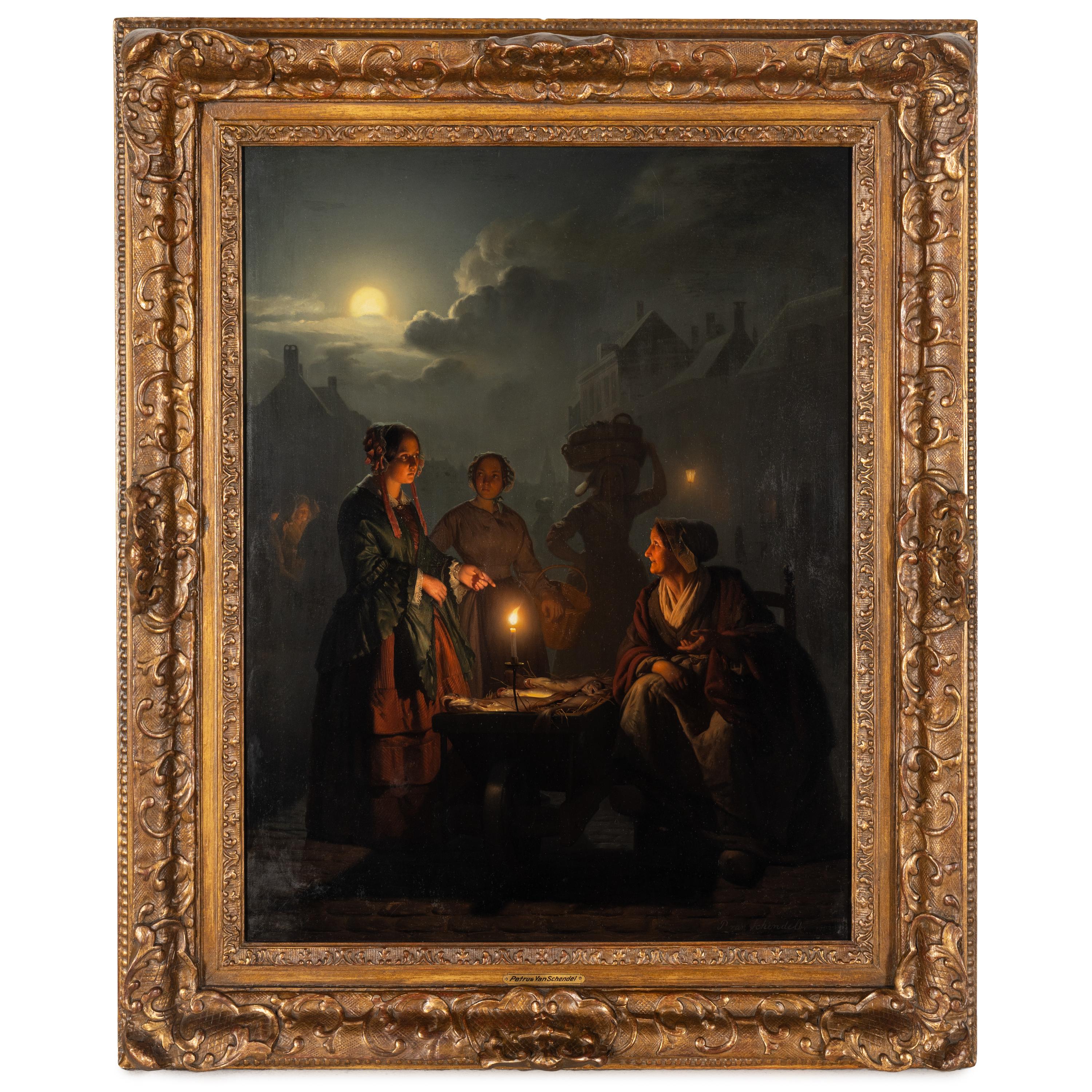 Petrus van Schendel (Dutch, 1806-1870) — Night Market , 1852