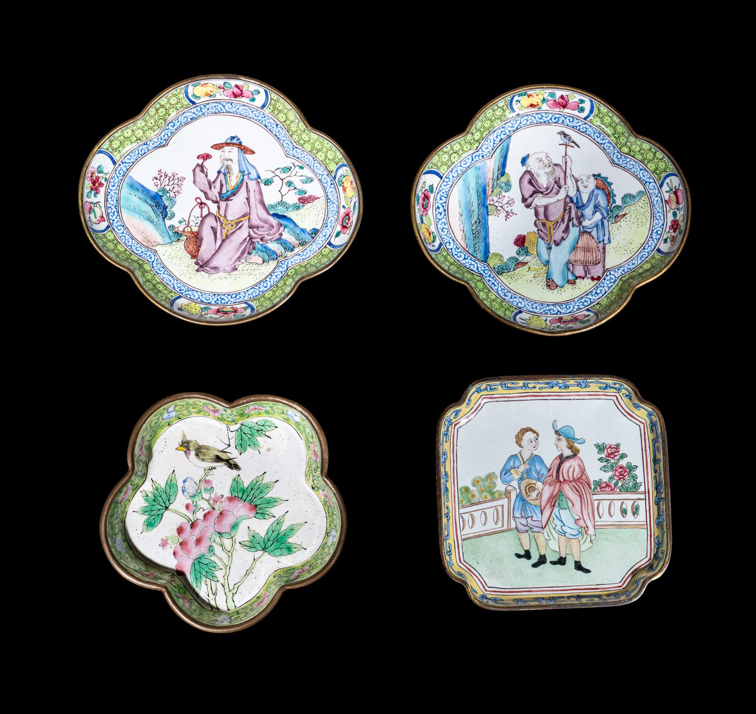 Nine Chinese Canton Enamel on Copper Wares